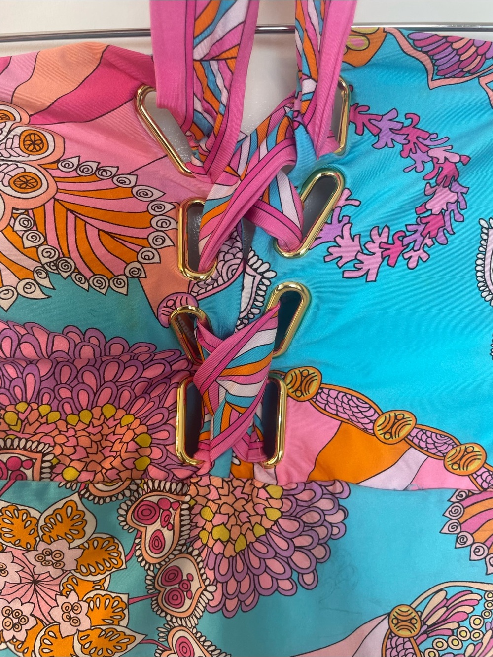 Strapless One-Piece Swimsuit in Pink & Turquoise - Picture 5 of 6